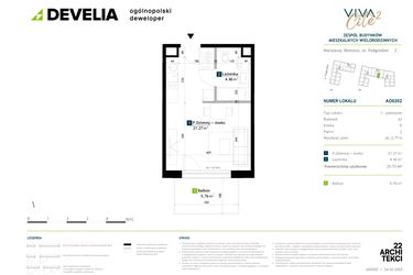 Rzut - Mieszkanie na sprzedaż 1 pokój o powierzchni 25,73 m² - numer AD0202 w Viva Cité 2