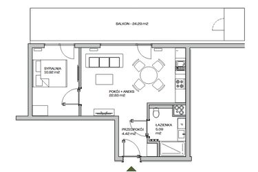 Rzut - Mieszkanie na sprzedaż 2 pokoje o powierzchni 43,26 m² - numer M9 w Zielona Marina - Apartamenty inwestycyjne
