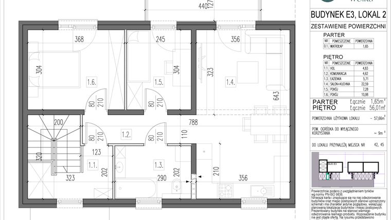 Rzut - Mieszkanie na sprzedaż 3 pokoje o powierzchni 57,66 m² - numer E3.2 w Spokojna Wólka etap V