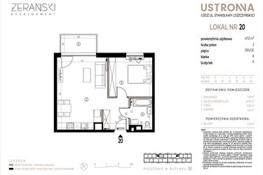 Rzut - Mieszkanie na sprzedaż 2 pokoje o powierzchni 47,21 m² - numer A020 w Ustronna