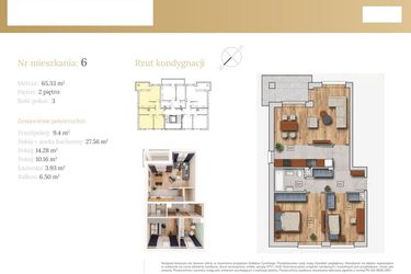 Rzut - Mieszkanie na sprzedaż 3 pokoje o powierzchni 65,33 m² - numer 51B.6 w Dębowa 51