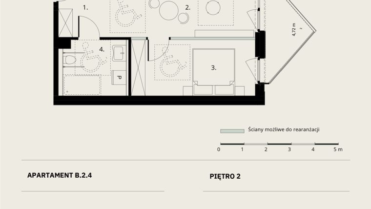 Rzut - Mieszkanie na sprzedaż 2 pokoje o powierzchni 41,59 m² - numer B/2/4 w Ogrodowa 12