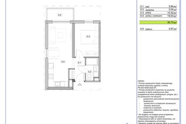 Rzut - Mieszkanie na sprzedaż 2 pokoje o powierzchni 36,73 m² - numer B.22 w EcoBerensona II