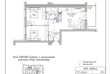 Rzut - Mieszkanie na sprzedaż 3 pokoje o powierzchni 57,68 m² - numer 37 w Osiedle Sady bud. E4