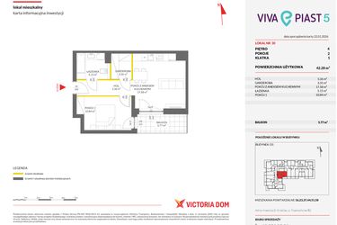 Rzut - Mieszkanie na sprzedaż 2 pokoje o powierzchni 42,19 m² - numer A.30 w Viva Piast 5