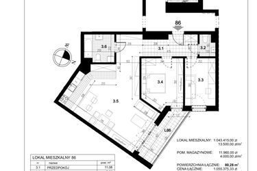 Rzut - Mieszkanie na sprzedaż 3 pokoje o powierzchni 77,29 m² - numer C.86 w Przewóz 4