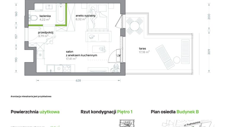 Rzut - Mieszkanie na sprzedaż 1 pokój o powierzchni 33,74 m² - numer B/KL3/1/03 w Podhalańska Vita
