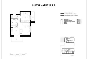 Rzut - Mieszkanie na sprzedaż 2 pokoje o powierzchni 44,83 m² - numer II.2.2 w Pryncypalna 66