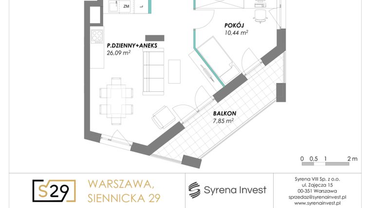 Rzut - Mieszkanie na sprzedaż 3 pokoje o powierzchni 59,63 m² - numer 9 w Siennicka 29