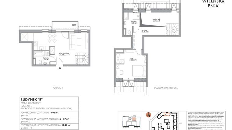 Rzut - Mieszkanie na sprzedaż 2 pokoje o powierzchni 69,9 m² - numer E9 w Wileńska Park