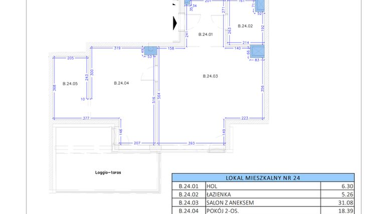 Rzut - Mieszkanie na sprzedaż 2 pokoje o powierzchni 68,52 m² - numer B.24 w Gaja Park