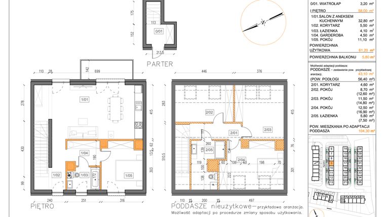 Rzut - Mieszkanie na sprzedaż 3 pokoje o powierzchni 61,2 m² - numer 9A w Małe Wilczyce etap 9