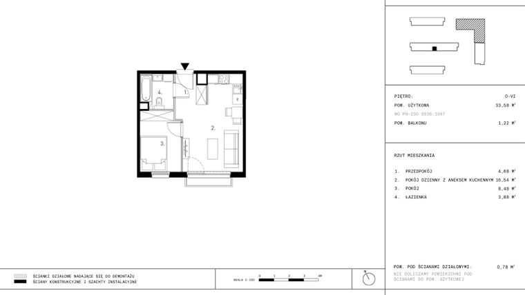 Rzut - Mieszkanie na sprzedaż 2 pokoje o powierzchni 33,66 m² - numer B6.5 w Wynalazek 3A