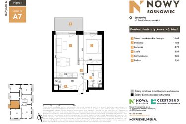 Rzut - Mieszkanie na sprzedaż 2 pokoje o powierzchni 40,16 m² - numer 7 w Nowy Sosnowiec