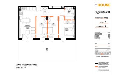 Rzut - Mieszkanie na sprzedaż 4 pokoje o powierzchni 61,72 m² - numer 13 w Osiedle StaLove etap II