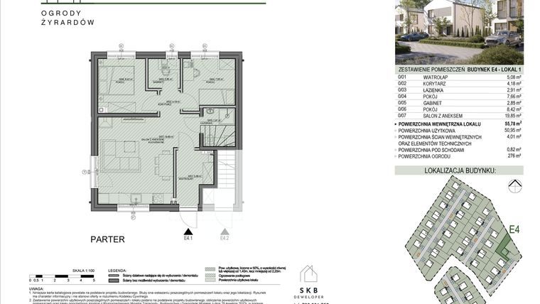 Rzut - Mieszkanie na sprzedaż 3 pokoje o powierzchni 55,78 m² - numer E4.1 w Ogrody Żyrardów etap E