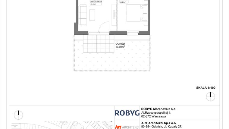 Rzut - Mieszkanie na sprzedaż 1 pokój o powierzchni 29,17 m² - numer 3.10.0M05 w Szumilas etap III