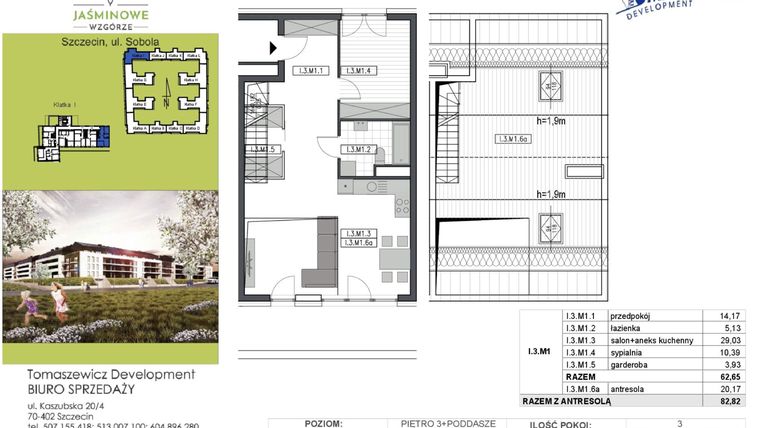 Rzut - Mieszkanie na sprzedaż 3 pokoje o powierzchni 82,82 m² - numer I3M1 w Jaśminowe Wzgórze - etap II