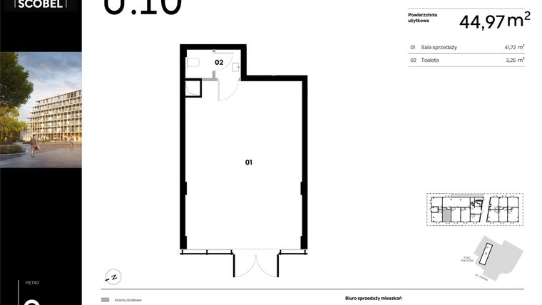 Rzut - Lokal użytkowy na sprzedaż 1 pokój o powierzchni 44,97 m² - numer U.10 w Browar HUGO SCOBEL