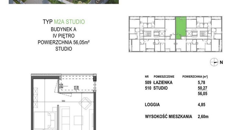 Rzut - Mieszkanie na sprzedaż 1 pokój o powierzchni 56,05 m² - numer M2A.P5 w Apartamenty Żorska