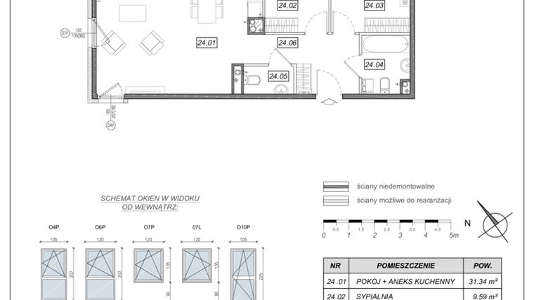 Rzut - Mieszkanie na sprzedaż 3 pokoje o powierzchni 66,99 m² - numer 3.B.24 w Nowe Południe bud. 3