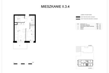 Rzut - Mieszkanie na sprzedaż 2 pokoje o powierzchni 36,28 m² - numer II.3.4 w Pryncypalna 66