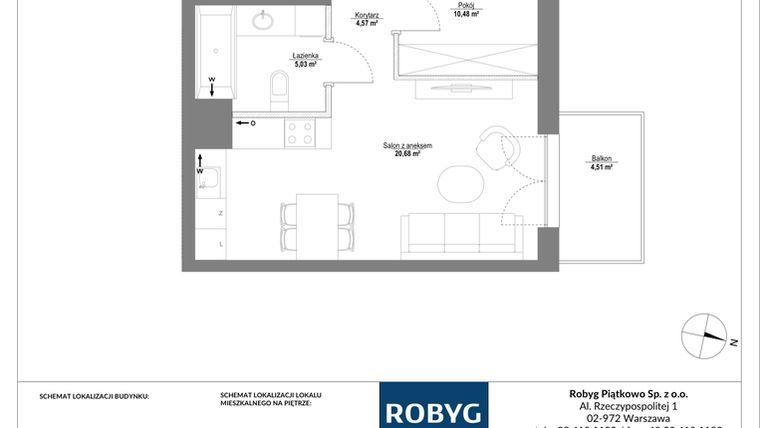 Rzut - Mieszkanie na sprzedaż 2 pokoje o powierzchni 40,76 m² - numer 2M02 w Piątkowo Residence