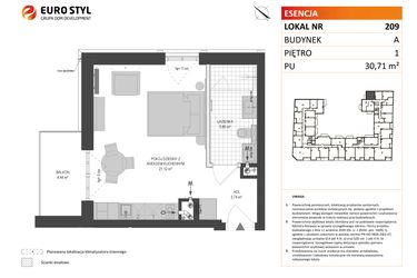 Rzut - Mieszkanie na sprzedaż 1 pokój o powierzchni 30,71 m² - numer A.209 w Esencja - Apartamenty inwestycyjne