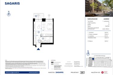 Rzut - Mieszkanie na sprzedaż 1 pokój o powierzchni 29,29 m² - numer AA0002 w Niedziałkowskiego Park