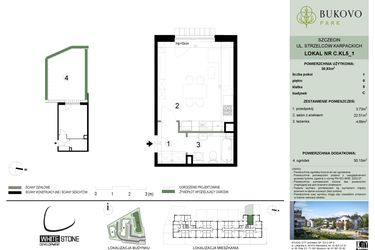 Rzut - Mieszkanie na sprzedaż 1 pokój o powierzchni 30,93 m² - numer C.5.1 w Bukovo Park