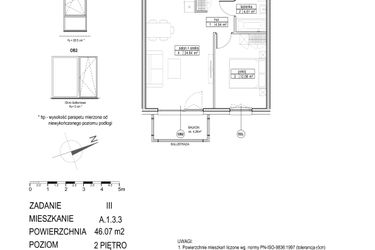 Rzut - Mieszkanie na sprzedaż 2 pokoje o powierzchni 46,07 m² - numer A.1.3.3 w Atut III