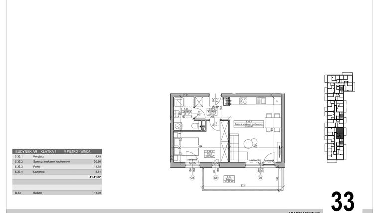 Rzut - Mieszkanie na sprzedaż 2 pokoje o powierzchni 41,41 m² - numer A.9.M.33 w Sobola Biel A9
