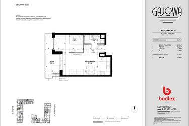 Rzut - Mieszkanie na sprzedaż 2 pokoje o powierzchni 39,11 m² - numer 35 w Gajowa bud. A