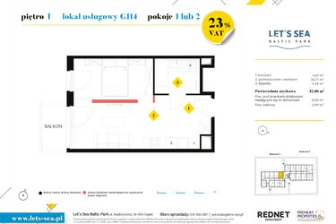 Rzut - Mieszkanie na sprzedaż 1 pokój o powierzchni 32,88 m² - numer G114 w Let's Sea Baltic Park II