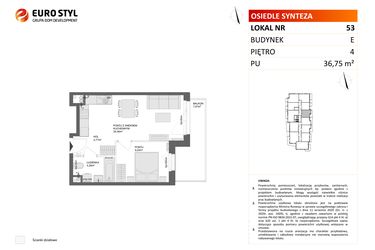 Rzut - Mieszkanie na sprzedaż 2 pokoje o powierzchni 36,75 m² - numer E.53 w Osiedle Synteza etap IV