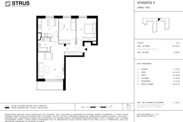Rzut - Mieszkanie na sprzedaż 3 pokoje o powierzchni 66,76 m² - numer 2.A14 w Staszica 3
