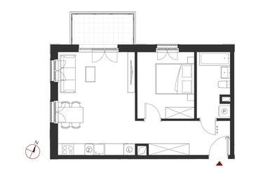 Rzut - Mieszkanie na sprzedaż 2 pokoje o powierzchni 46,61 m² - numer B.1.12 w Apartamenty Symfonia