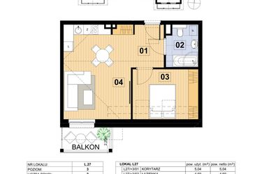 Rzut - Mieszkanie na sprzedaż 2 pokoje o powierzchni 42,74 m² - numer L27 w Green Park Resort III