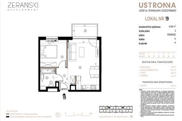 Rzut - Mieszkanie na sprzedaż 2 pokoje o powierzchni 41,86 m² - numer A019 w Ustronna