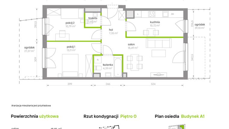 Rzut - Mieszkanie na sprzedaż 3 pokoje o powierzchni 66,5 m² - numer A1.0A2 w Bemowo Vita