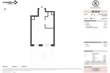 Rzut - Mieszkanie na sprzedaż 1 pokój o powierzchni 29,1 m² - numer A/1/0.3 w Smardzewska 8