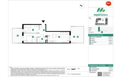 Rzut - Mieszkanie na sprzedaż 3 pokoje o powierzchni 53,21 m² - numer 3 w Osiedle Międzyleska - etap II