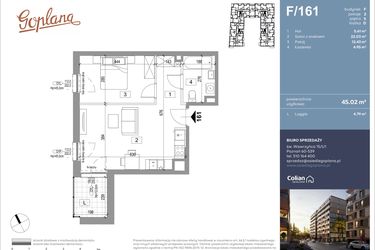 Rzut - Mieszkanie na sprzedaż 2 pokoje o powierzchni 45,27 m² - numer F161 w Goplana budynek F