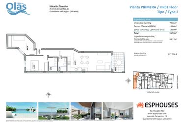 Rzut - Mieszkanie na sprzedaż 2 pokoje o powierzchni 88 m² - numer 1J w ESPHOUSES by Olas