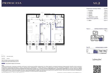 Rzut - Mieszkanie na sprzedaż 3 pokoje o powierzchni 56,31 m² - numer B1 – M1.2 w Primacasa