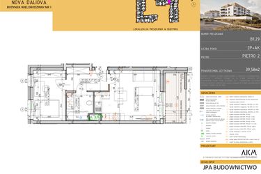 Rzut - Mieszkanie na sprzedaż 2 pokoje o powierzchni 39,58 m² - numer B1.29 w Nova Daliova