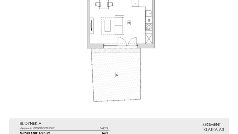 Rzut - Mieszkanie na sprzedaż 1 pokój o powierzchni 31,07 m² - numer A3.0.59 w Zakole Wisły