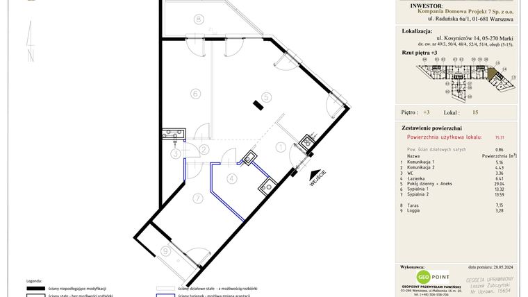 Rzut - Mieszkanie na sprzedaż 3 pokoje o powierzchni 75,31 m² - numer 15 w Markowy Targówek