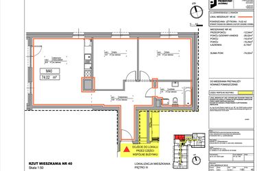 Rzut - Mieszkanie na sprzedaż 3 pokoje o powierzchni 74,02 m² - numer 3.40 w Czerwieńskiego 3