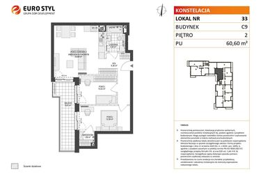 Rzut - Mieszkanie na sprzedaż 3 pokoje o powierzchni 60,6 m² - numer C9.33 w Konstelacja etap V